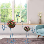 Metal Peacock Planter with Fiber Basket -Garden Bird Planters for Outdoor Indoor Lawn,Yard,Porch,Patio, Garden Decorations（Set of 2）