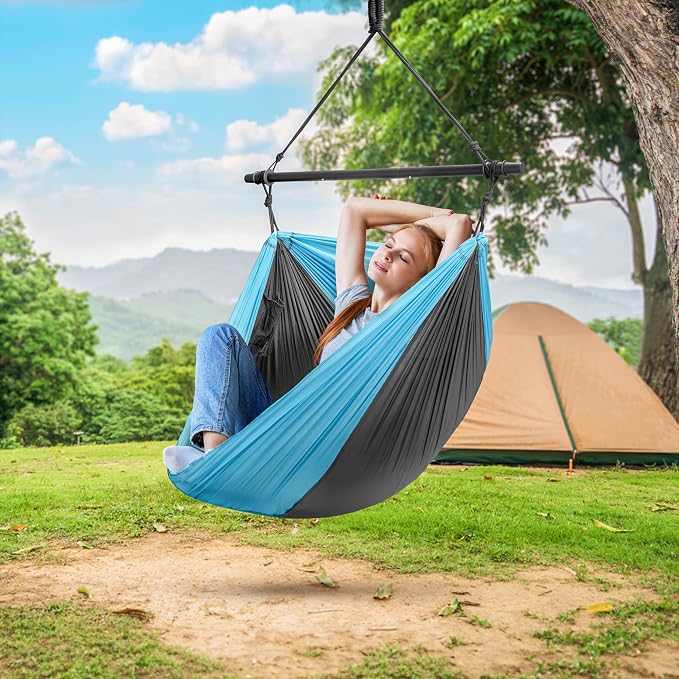 Hammock Chair Swing in Blue Nylon with 500 lb Capacity