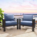 Solaste Patio Furniture Metal Armchair, 2 PCS All-Weather Aluminum Garden Outdoor Contemporary Sofa Chair with Cushions, Blue