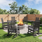GarveeLife Poly Lumber Rocking Chair Outdoor Set of 6 - HDPE High Back Porch Rocker Chairs for Adults - All Weather Resistant Furniture for Patio - Black