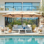 SUPERJARE 13FT Outdoor Umbrella for Patio, Double sided Pool Umbrellas with Fade Resistant Canopy, Large Table Umbrella for Deck, Market, Backyard - Beige