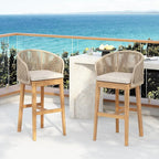 Christopher Knight Home Zax Set of 2 Patio Barstool, Acacia Wood & Rope Outdoor Counter Stool with Backrest/Footrest, Barstool Chairs with Cushion Seating for Backyard Balcony Garden, Beige + Teak