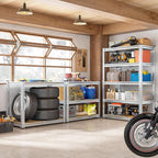 REIBII Garage Shelving, 5 Tier Storage Shelves Load 2400LBS, Adjustable Garage Shelving Heavy Duty, Metal Shelves Unit with Waterproof Columns, 35.5" W x 11.9" D x 72" H, Galvanized, 2 Pack