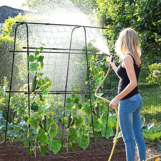 Lalahoni Cucumber Trellis, 5.3x5.3 Feet Metal Garden Arch Plant Support for Climbing Plants Outdoor Vegetable Fruit Flower Vine Peas Beans Trellis for Raised Bed, Lightweight, Black