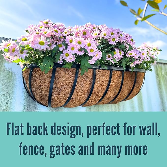 LaLaGreen Deck Railing Planter Boxes - 4 Pack, 36 Inch Long Window Flower Box Attach to House, Wall Planters for Outdoor Plants with Coco Liners English Horse Trough Fence Balcony Garden Porch Rail