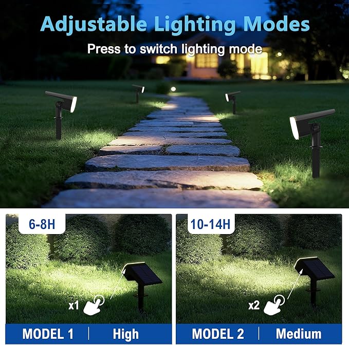 Solar Spot Lights Outdoor Waterproof IP65,6 Pack,Cool Light, 2 Lighting Modes Selectable, Solar Powered Yard Garden Solar Spot Lights for Garden Outside Landscape Auto On/Off