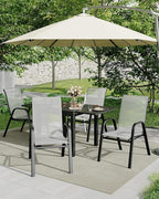 Outdoor Stackable Dining Chairs Set of 4, High-Back Patio Stacking Chairs, Patio Chairs with Textilene Farbic & Metal Frame for Lawn Backyard Deck Garden,Grey