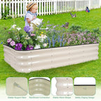 1MORE Raised Garden Bed -5X3X1 Galvanized Planter Box for Outdoor Gardening,4 in 1 Modular Raised Bed Kit with Protective Tape, Gloves for Herb，Ideal for Vegetables and Plants.White-2Pcak