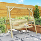 Outsunny 3 Seat Porch Swing with Stand, Wooden Patio Swing Chair with Side Tables and Metal Chains, Outdoor Swing Bench for Garden, Poolside, Backyard, Natural Wood