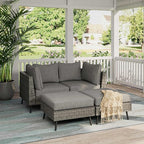 LAUSAINT HOME Outdoor Patio Furniture, 4 Piece Outdoor Sectional Sofa PE Rattan Wicker Patio Conversation Sets, All Weather Patio Furniture Set with Thick Cushions for Garden, Backyard(Grey)
