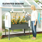 Outsunny Galvanised Raised Garden Bed with Greenhouse Cover, Metal Elevated Garden Bed with Legs, Bed Liner and Bottom Shelf, Outdoor Raised Planter Box for Vegetables, Herbs, Flowers, Dark Gray