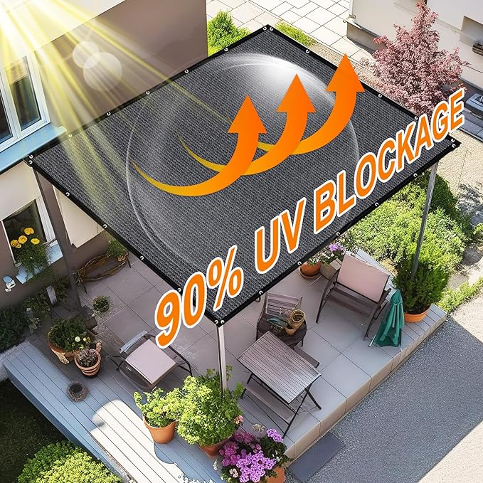 Artpuch 90% Sun Shade Cloth, 5 x 6 FT Pergola Shade Cover Canopy with Grommets, Sun Screen Fabric Tarp for Patio, Outdoor, Garden, Backyard, Dark Grey