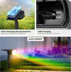 Kingsyard Solar Color Changing Lights 8 Colors, USB & Solar Powered Solar Lights Outdoor Waterproof IP68, Multicolor RGB Outdoor Lights for Garden Yard Landscape Decor, 6 Pack