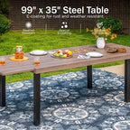 PHI VILLA Outdoor Metal Expandable Dining Table, Wood-Like Wrought Iron Extendable Table for 6-8 Person, Heavy-Duty Large Rectangular Table Furniture for Patio, Deck, Backyard, Porch