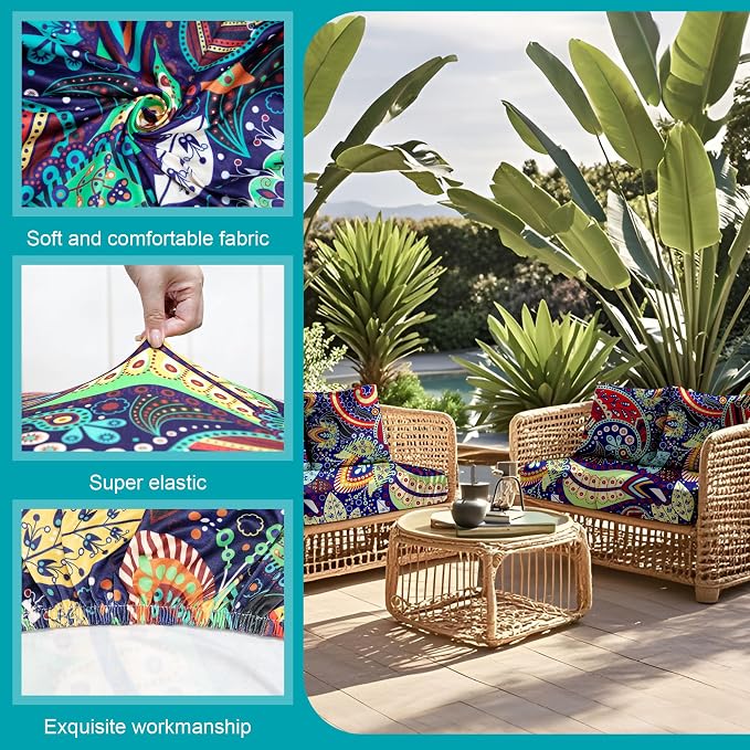 Cushion Covers, 14 Pack Stretch Rococo Microfiber for Patio Sofas