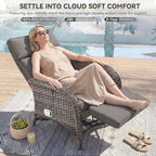 3 Pieces Zero Gravity Wicker Patio Recliner Chairs Set of 2 - Wicker Outdoor Lounge Chair with Side Table, Adjustable Backrest & Footrest, High Back Outdoor Recliner Chair for Pool Deck Gray