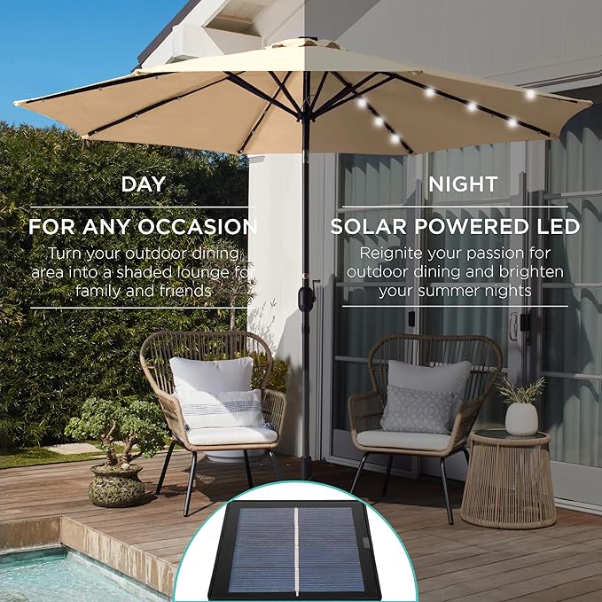 Best Choice Products 10ft Solar Polyester LED Lighted Patio Umbrella w/Tilt Adjustment and UV-Resistant Fabric
