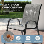 Patio Dining Chairs Set of 8, Outdoor High Stacking Chairs，Breathable Seat Fabric and Alloy Steel Frame for Backyard, Porch, Garden, Sunroom (Light Grey)