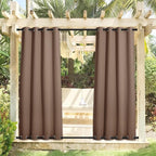 NICETOWN 2 Panels Weighted Blackout Curtains Patio Waterproof, Thermal Insulated Stainless Steel Top and Bottom Grommet Wind-Break Outdoor Drapes Keep Privacy for Pergola, W52 by L84, Tan-Khaki