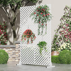 Casaphoria Metal Privacy Screen Outdoor, 72" H x 47" W Freestanding Decorative Privacy Screen for Patio Deck Balcony Garden with Stable Base, White-Parallel