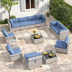 10-Seat Modern Patio Furniture Set with Swivel Rocking Chairs, Thick 4″ Cushions, Dual-Strand Wicker Rattan, Rust-Resistant Steel Frame – Outdoor Conversation & Modular Sectional,Navy