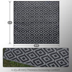 SAND MINE Waterproof Outdoor Rug 8x8 ft, Plastic Reversible Rug, Modern Area Rug, Large Floor Mat for Outdoors, RV, Patio, Backyard, Deck, Picnic, Beach, Camping (8' x 8', Black Grey Lattice)
