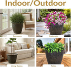 Sunnydaze 24-Inch Anjelica Large Plastic Pot for Plants - Outdoor Double-Walled Large Plastic Planter with Drillable Drainage Holes - Sable - 4pk