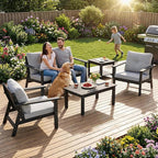 6-Piece HDPE Patio Furniture Set, Outdoor Sectional Sofa Set,All Weather Outdoor Couch with Dust-Free Cushions, Durable Patio Conversation Sets for Balcony, Porch, Black