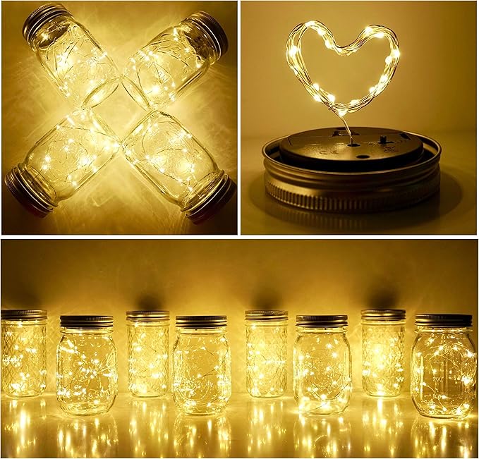 String Lights for Mason Jars, 8-Pack Solar Lid Lights, Warm White