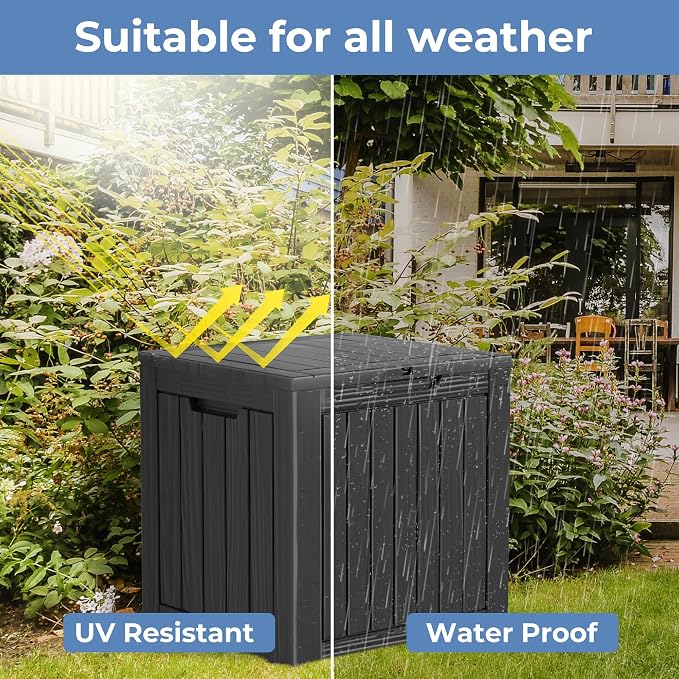 Lockable Deck Box, 35 Gallon Black Resin Outdoor Storage Bench