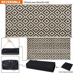 SAND MINE Waterproof Outdoor Rug 9x18 ft, Plastic Reversible Rug, Modern Area Rug, Large Floor Mat for Outdoors, RV, Patio, Backyard, Deck, Picnic, Beach, Camping, Black & Beige