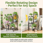 Plant Stand Indoor Outdoor, 7 Tier Large Plant Stand with 7.9-Inch Wide Drainage Tray, Tiered Corner Metal Iron Flower Display Holder Shelf, Folding Tall Rack for Patio Balcony Porch - BlackFlower