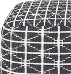 SIMPLIHOME Noreen Square Pouf - 18 inch Wide Upholstered Handwoven Cotton Ottoman in Slate Grey and White, Boho Footstool or Extra Seating for Living Room with Polystyrene Filling, Assembled
