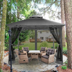 COBIZI Gazebo 10x10 Heavy Duty Gazebos with Improved Nettings Outdoor Gazebo Double Roof Patio Gazebos with Metal Steel Frame Outdoor Canopy for Patio, Deck, Backyard (Black)