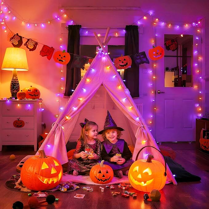 String Lights, 600 LED Orange and Purple Halloween Lights, 8 Modes
