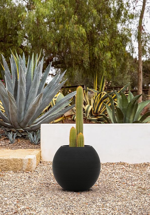Veradek Strata Series Sphere Round Planter for Patio & Backyard | Durable Plastic-Stone Material | Modern Décor for Tall Trees and Plants