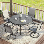 VICLLAX Round Patio Table with Adjustable Umbrella Hole for 4, All Weather Metal Outdoor Dining Table for Lawn Garden, 40.6" Outdoor Coffee Table, Grey Tabletop