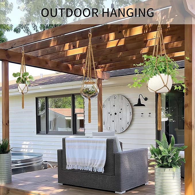 Macrame Plant Hanger - Fits 4 to 13 inches Pots for Indoor Outdoor, 34"/41"/46" 3 Sizes Set, Brown (POTS NOT Included)