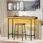 Bar Table with LED Lights, Counter Height Bar Height Table, Pub Gaming Table, Metal Frame, for Living Room, Dining Room, Pub, Rustic Brown and Black BT01DBR