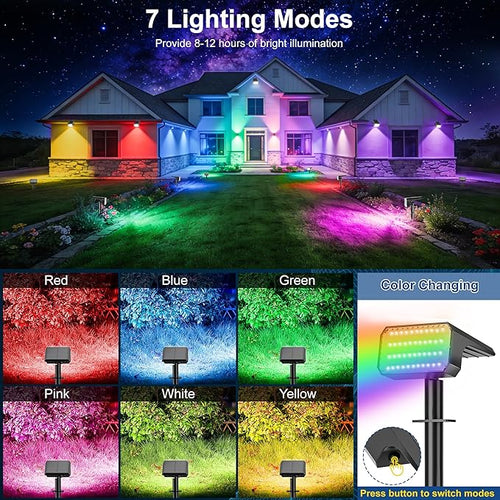 12 Pack Solar Spot Lights Outdoor Color Changing