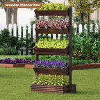 FILWH Wooden Raised Garden Bed Vertical Planter Box, Freestanding Plant Stand for Indoor Outdoor Plants, Herbs, Flowers, Vegetables, Gardening (Carbonized, 5-Tier，29.9 x 17.9 x 68in)