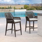 PURPLE LEAF Outdoor 24" Counter Height Bar Stools Chair Set of 2, All Weather Rattan and Aluminum Patio Bar Stool with Cushion for Indoor and Outdoor, Kitchen Island, Coffee
