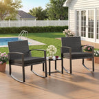 3 Pieces Patio Furniture Set Rocking Bistro Set, Outdoor Patio Furniture Set with Coffee Table for Garden Balcony Backyard Poolside (Black Cushion)