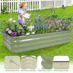 1MORE Raised Garden Bed -5X3X1 Galvanized Planter Box for Outdoor Gardening,4 in 1 Modular Raised Bed Kit with Protective Tape, Gloves for Herb，Ideal for Vegetables and Plants.Green-2Pcak