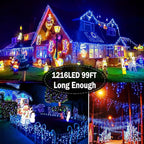 String Lights, 99 ft Outdoor LED Strand with 1216 Bulbs, Blue