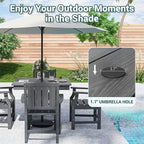 Pamapic 5 PCS Outdoor Dining Set, Spacious HDPE Outdoor Table and Chairs, Wood Grain Patio Furniture Sets with Elegant Armrest, All-Weather Patio Dining Table with Umbrella Hole, Gray