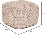BIRDROCK HOME Square Pouf Ottoman | Cotton Braided Foot Stool with Bean Bag Filling | Boho Foot Rest for Living Room, Bedroom | Compact & Comfortable Seating, Lightweight & Sturdy | Natural