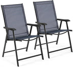 Yaheetech Patio Dining Chairs Set of 2, Portable Dining Chairs with Armrests for Camping, Lawn and Beach, Folding Patio Chairs 2-Pack of Metal Frame, Navy Blue