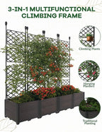 4 PCS Raised Garden Bed with Trellis,63" H Vertical Planter Box with Drainage Holes for Climbing Plants, Patio Privacy Screen & Balcony Garden