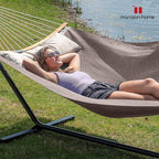 Quick Dry Hammock with Stand Included, Heavy Duty Hammock with 12FT Hammock Stand for Outside, Poolside, 450 Lbs Capacity, Brown